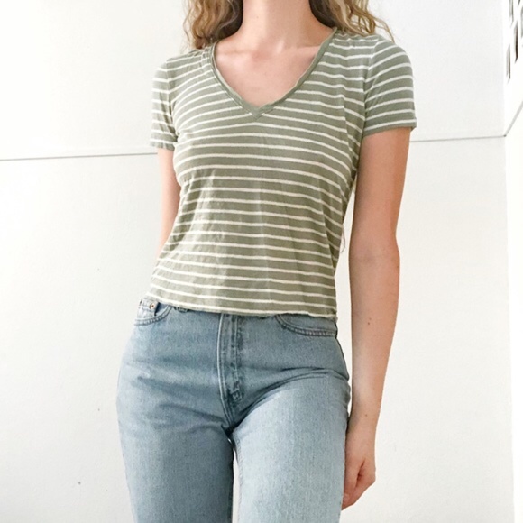 Madewell Tops - Madewell green/white striped short sleeve T shirt